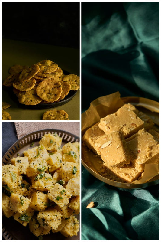 Wheat Mari Puri + Khaman + Sukhadi