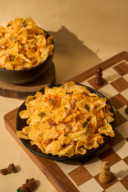 Corn Chevda & Patato Chips + Khaman + Besan Patra